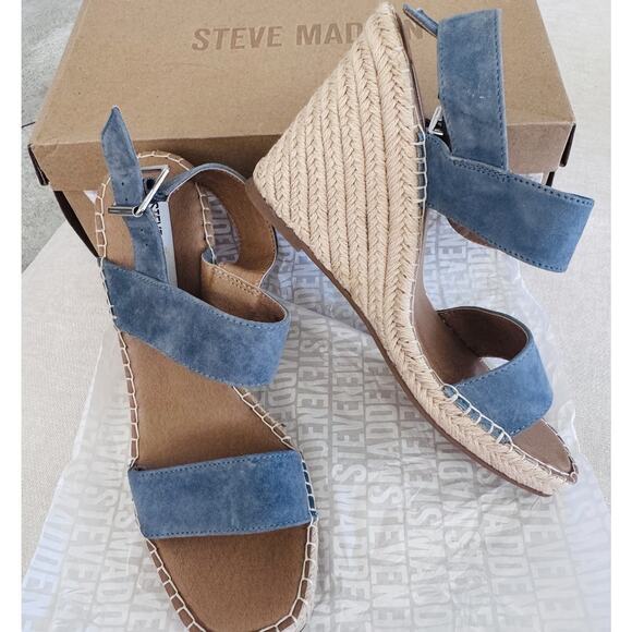 Steve Madden Shoes - New in Box Steve Madden Blue Suede Uri Espadille Wedges Shoes Womens 9